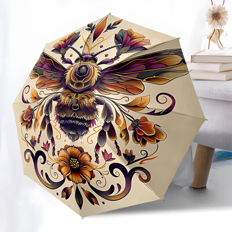 Bee Artwork Automatic Folding Umbrella Compact 8 rib Design,Unique Style,Suitable for Everyday Outdoor Use,Perfect Gift for Friends and