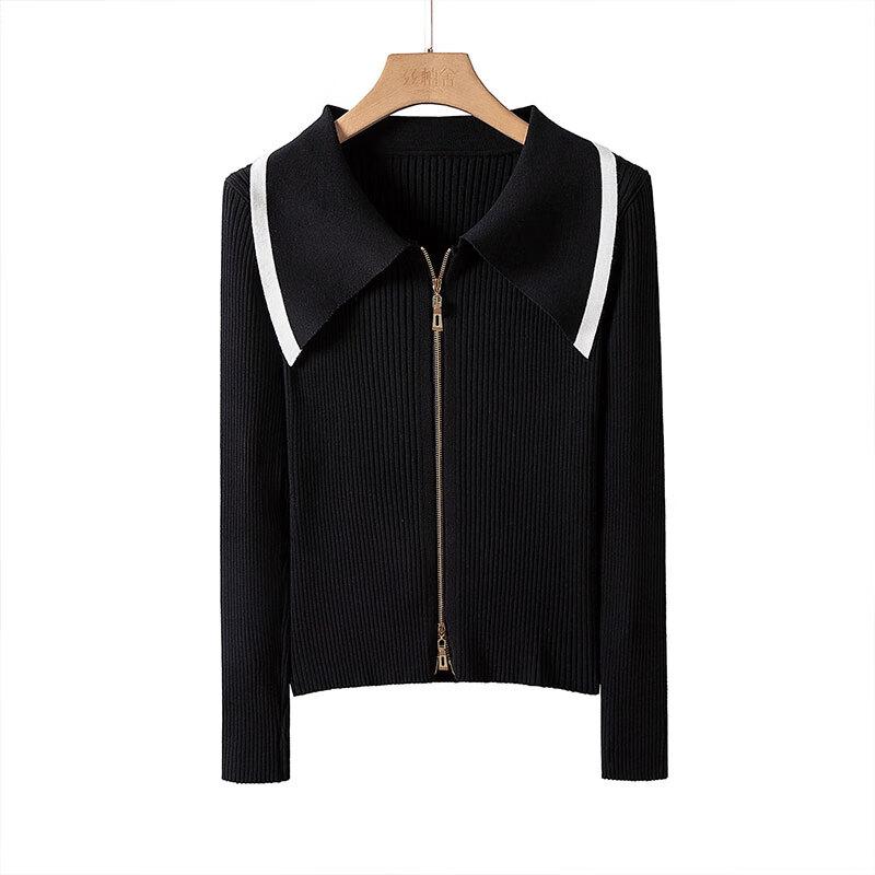 Elegantes Damen Strickoberteil mit Reißverschluss, Slim Fit, lange Ärmel