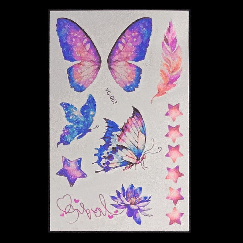 's New Fluorescent Butterfly Tattoo Sticker Music Festival KTV Concert Party Disposable Waterproof