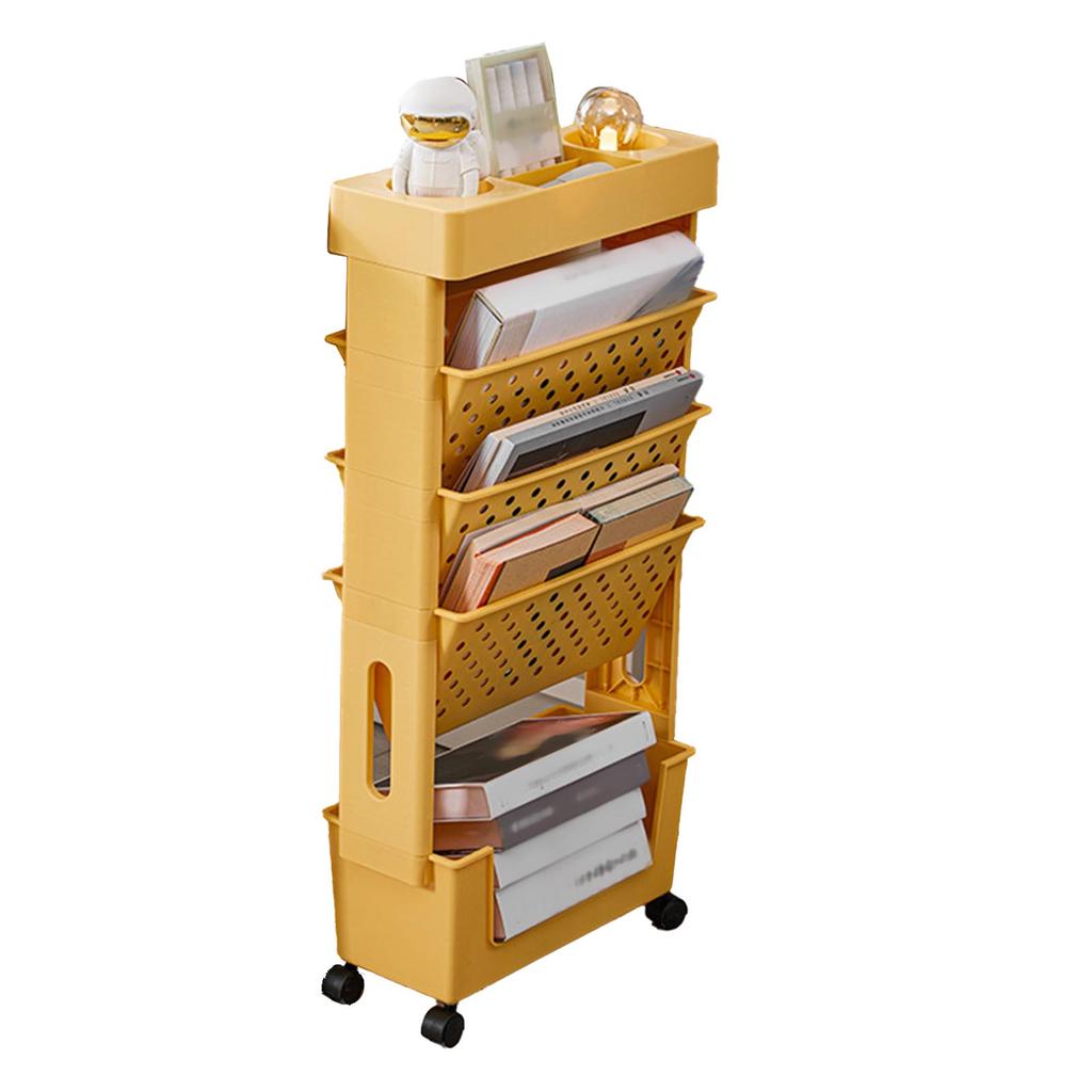 Movable Bookshelf Multipurpose Large Capacity Multilayer 4  Wheels Deskside Bookshelf for O