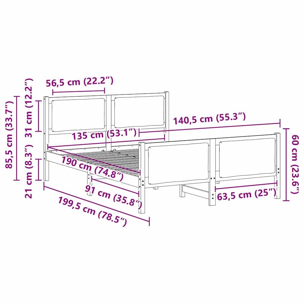 Bed Frame with Headboard Black 135 x 190 cm Fabric