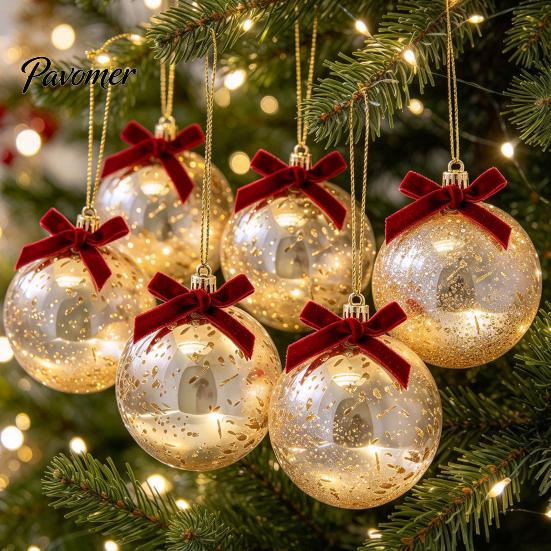 Lightweight Seasonal Decorations Christmas Ball Ornaments, Gold Xmas Tree Decoration with Velvet Bow, Luxury Bulbs Shatterproof Plastic Hanging