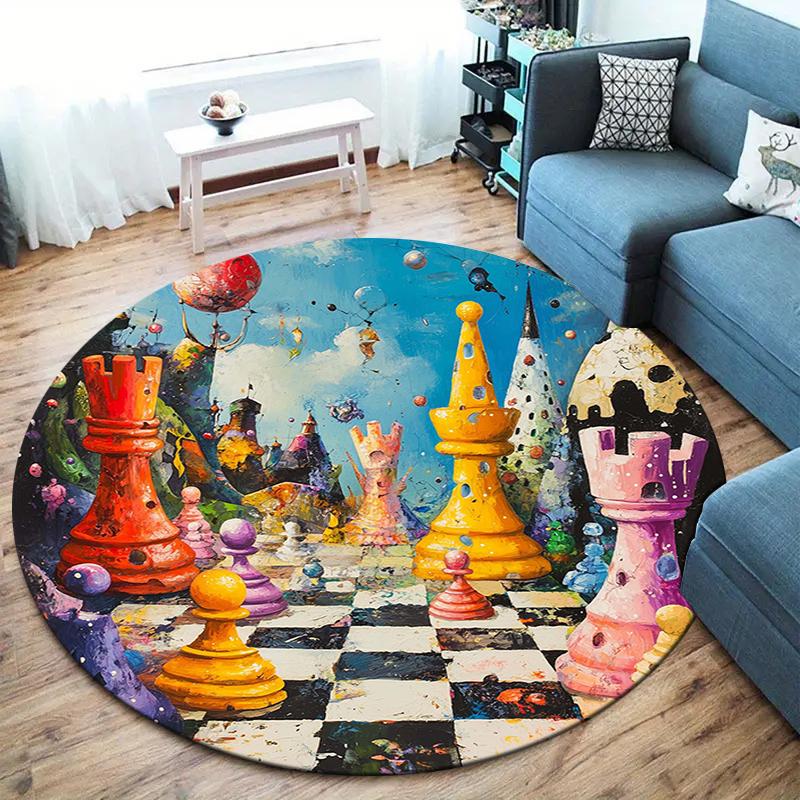 Chess Round Area Rug,Carpet Rug for Living Room Bedroom Sofa Playroom Decor,Non-slip Floor Mat