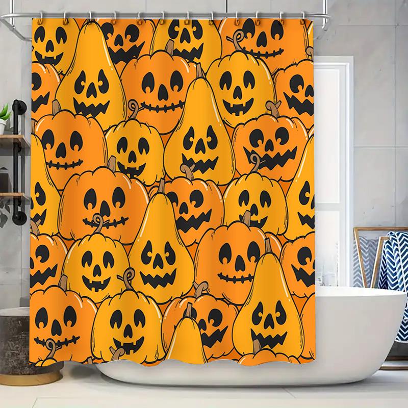 

Halloween-themed pumpkin shower curtain decor waterproof fabric printed with spooky orange pumpkins for a cozy autumn bathroom 90x180cm