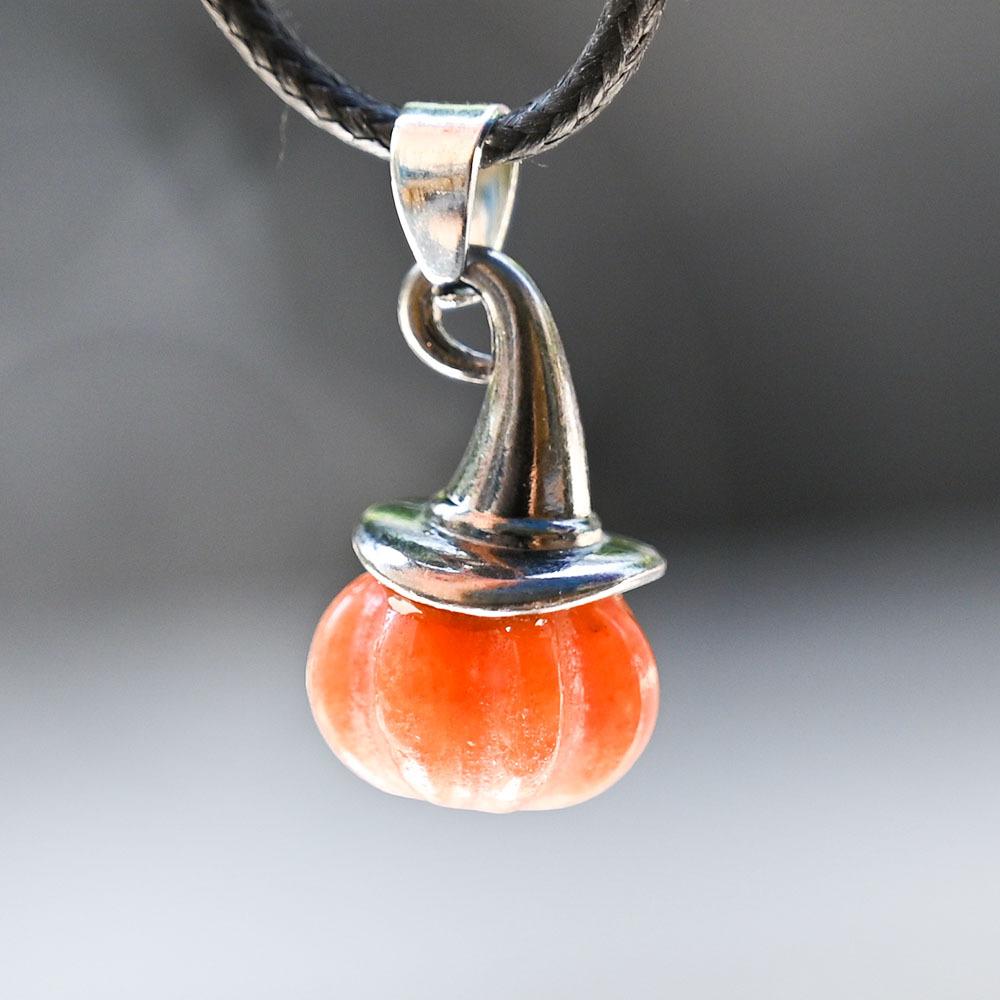 1PC Halloween Crystal Pendant Pumpkin Wizard Witch Hat Ornament Amethyst Rose Quartz Red Agate Aventurine Stone Jewelry Gift