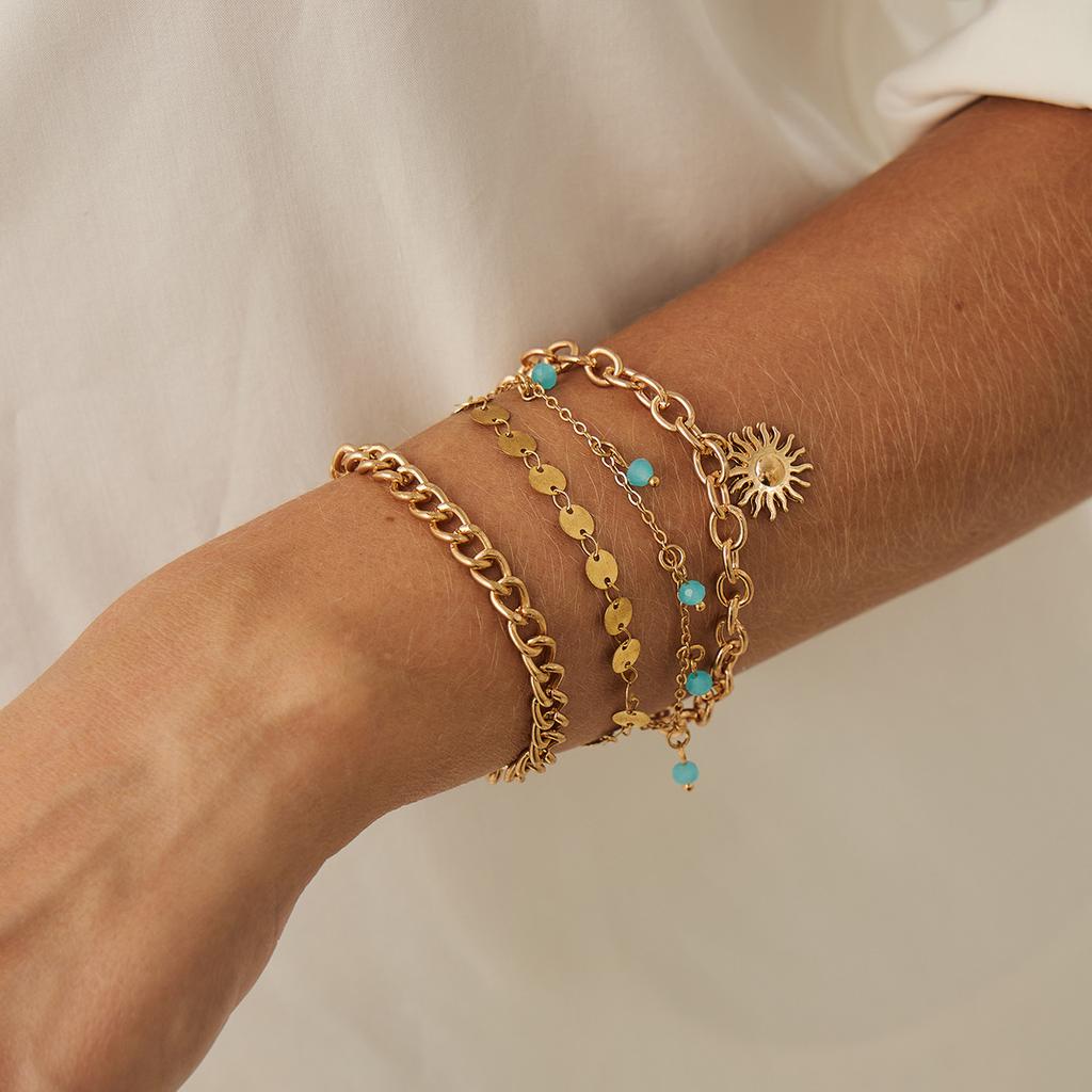 Retro Ethnic Style Turquoise Collarbone Necklace For Women, Simple Metal Flower Plate Sequined Necklace