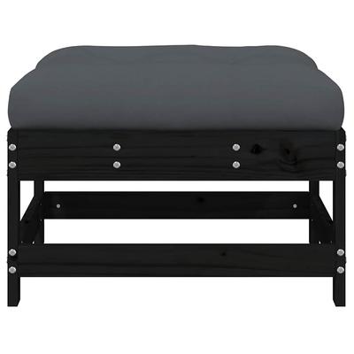 Garden Stool with Cushion Black Solid Pine Wood