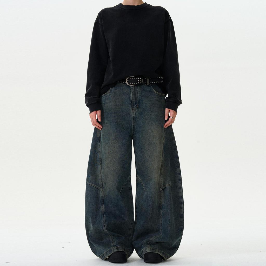 American Retro Washed Distressed Wide-Leg Jeans - Unisex Casual Trend