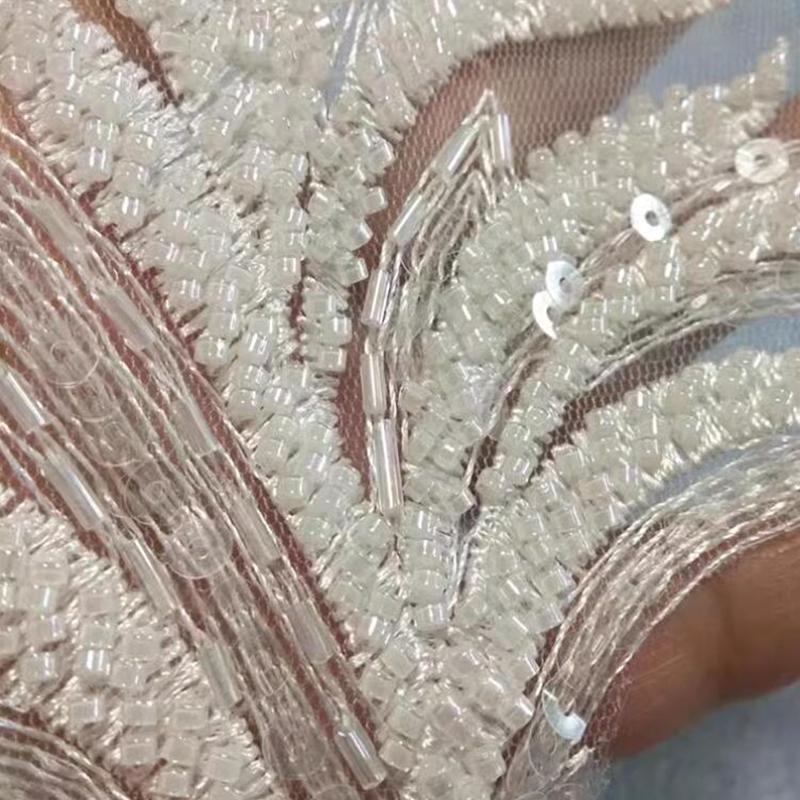 1Pcs White Black Beads Rhinestones Leaves Embroidered Patch Repair Wedding Lace Clothing Decoration Accessories