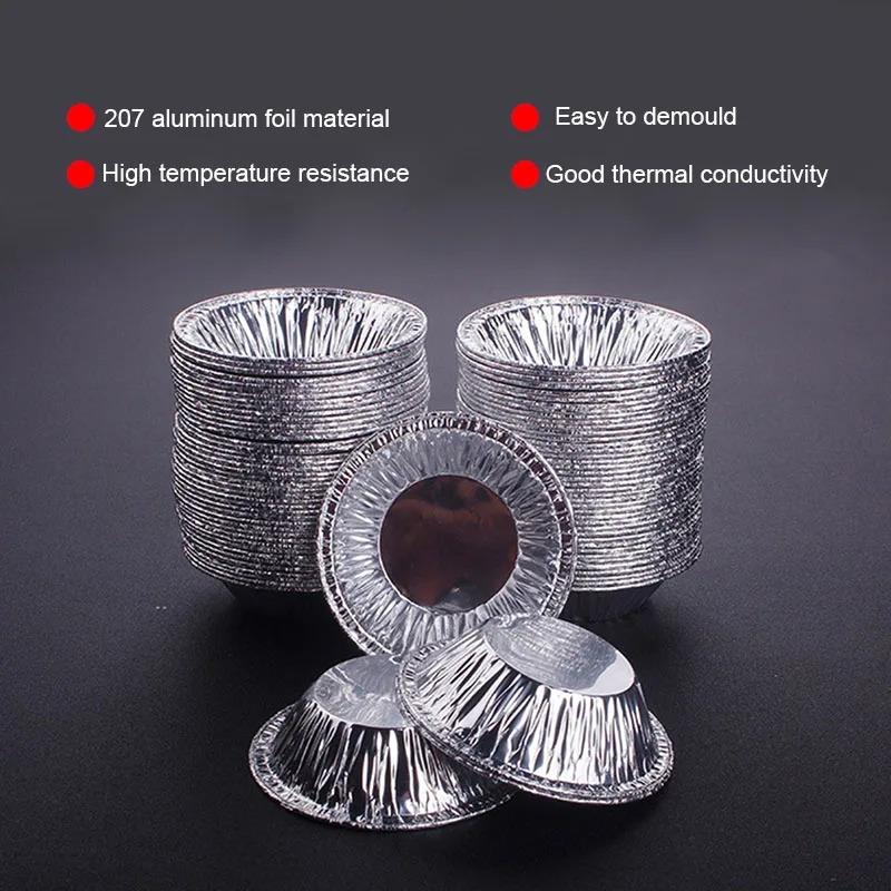 100PCS Baking Aluminum Foil Egg Tart Tray Disposable Circular Pastry Mold for Parties Restaurant Kitchen Baking Molds
