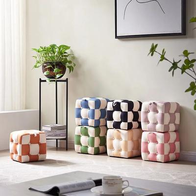 Checkerboard Hallway Ottoman Living Room and Children's Stool with High Elastic Sponge Step Velvet Fabric Pouffe with Storage