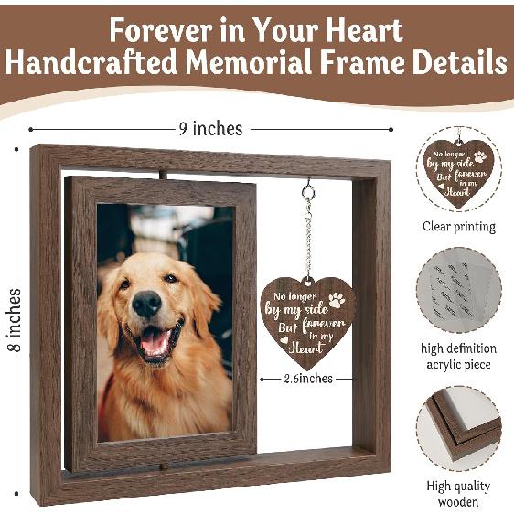 Pet Memorial Gifts for Loss of Dog, 4x6 Rotating Wooden Picture Frame, Loss of Dog Sympathy Gift- Pet Bereavement Remembrance Gifts