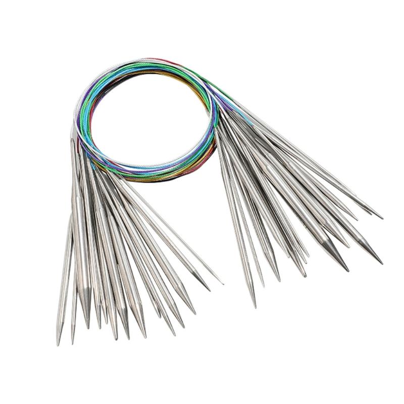 18 Piece Circular Knitting Needle Set for Sweater Scarves Bag, Hat Making Garment Making, Multi Size Stainless Steel Circular Needle with Wire Cable