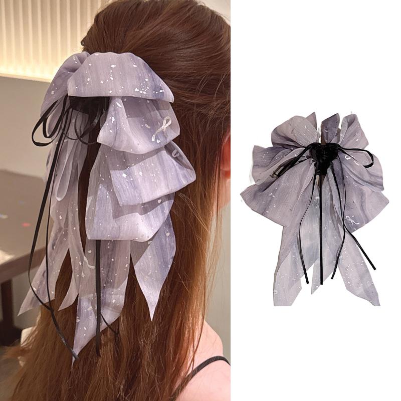 Drcená květina Vícevrstvá mašle Vlající stuha Sponka do vlasů Dámská Nízký ohon Skřipec na vlasy Zadní část hlavy Žraločí skřipec