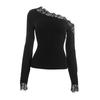 European Style One-Shoulder Lace Trim Slim Top - Autumn/Winter Women's Fashion