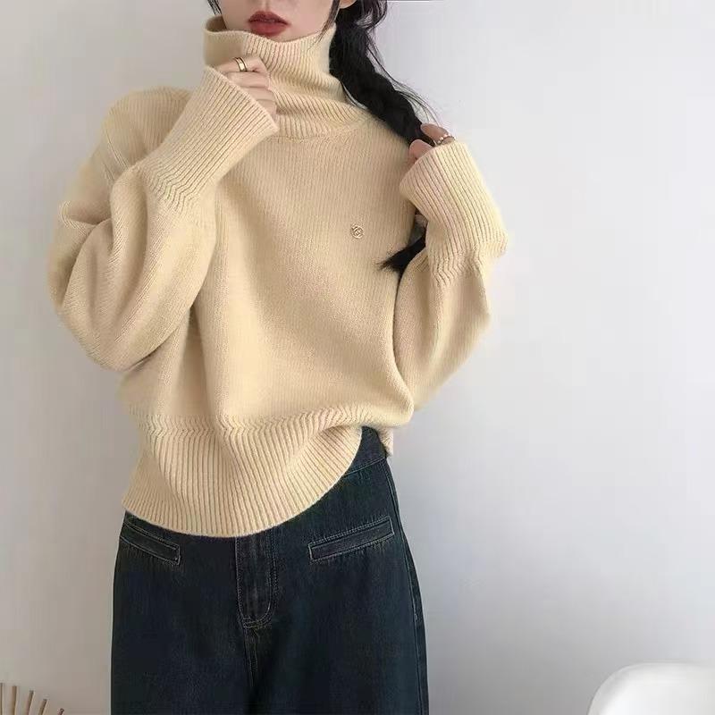 Lazy Wind Design Sense Soft Waxy Turtleneck Sweater Women's Autumn and Winter New Loose Thickened Warm Bottomed Knitted Sweater Top
