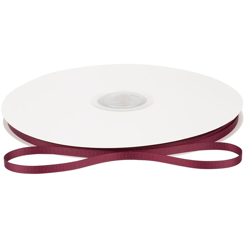 [Tekdeere]Width 6mm Solid Burgundy Grosgrain Ribbon, Perfect for Gift Wrapping, Sewing, Hair Accessories, Wedding Decorations - 91m/roll