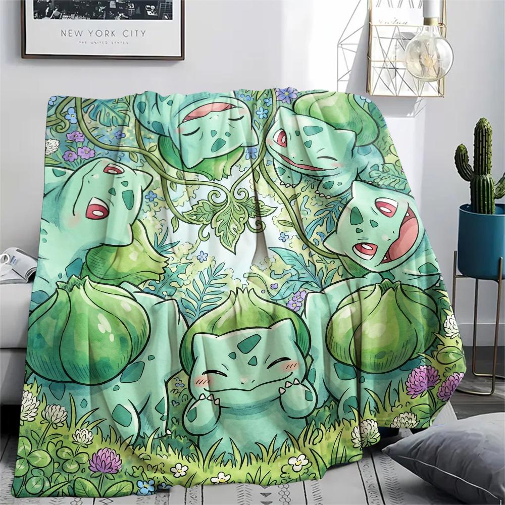 Bulbasaur Print Flannel Blanket, Ultra Soft High Quality All Seasons Warm Throw, Home Decor Cozy Blanket, Perfect Christmas Gift