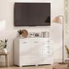 Sideboard, Modern Storage Cabinet with 2 Drawers, 3 Doors and Adjustable Shelves, High Gloss White