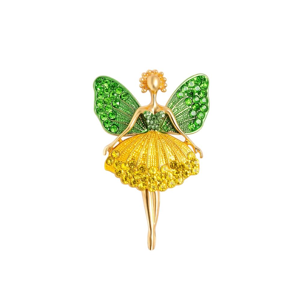 Ballet Girl Brooch Pin for Women Fashion Angel Wings Design Rhinestone Decoration Sweater Accessories Clothing Fastener