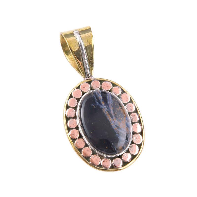 Natural Pietersite Gemstone 925 Solid Sterling Silver TwoTone Pendant 1.50" W5g78