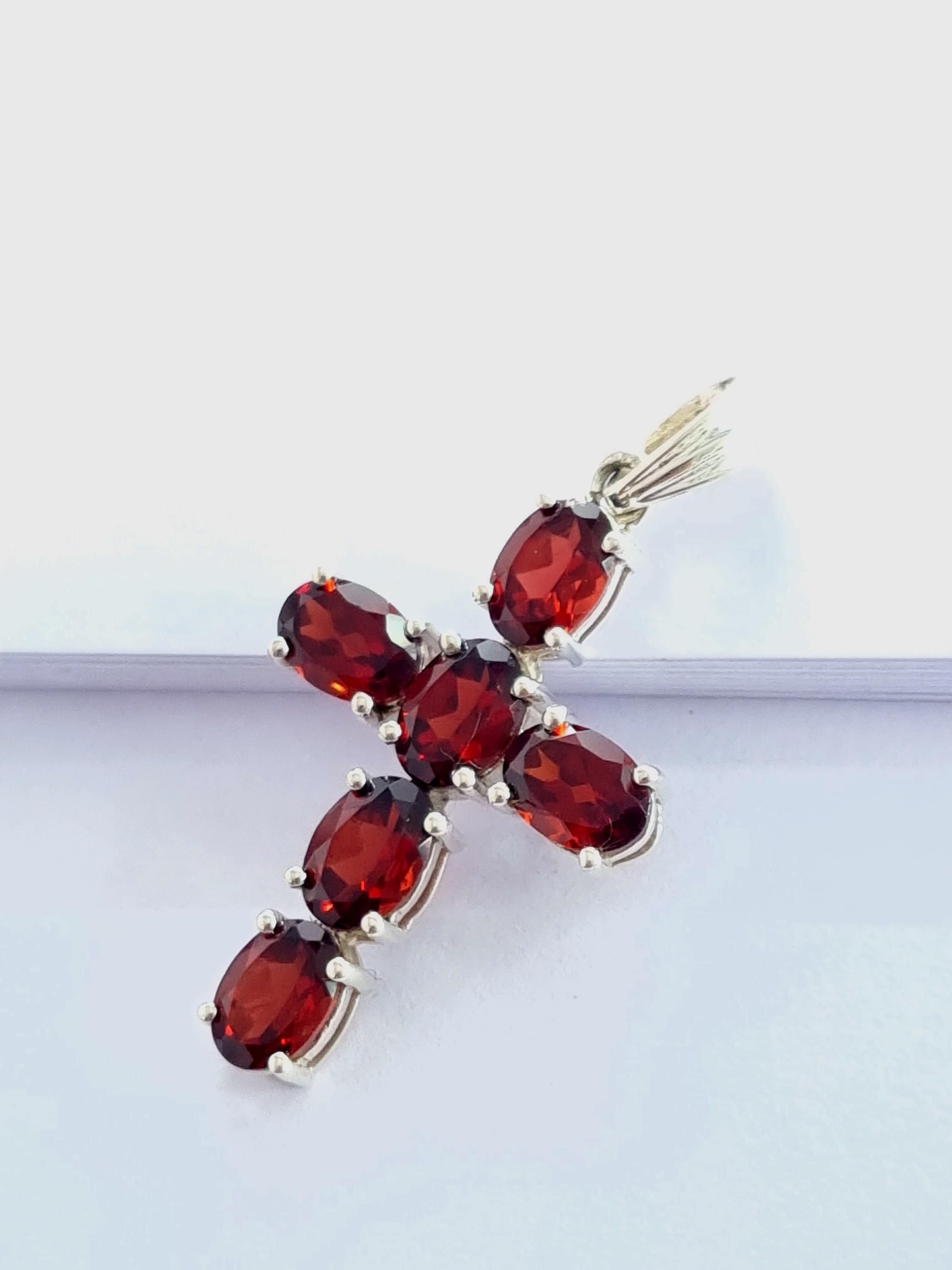 Garnet Cross Pendant: 925 Sterling Silver Gemstone Jewelry onesize аметист