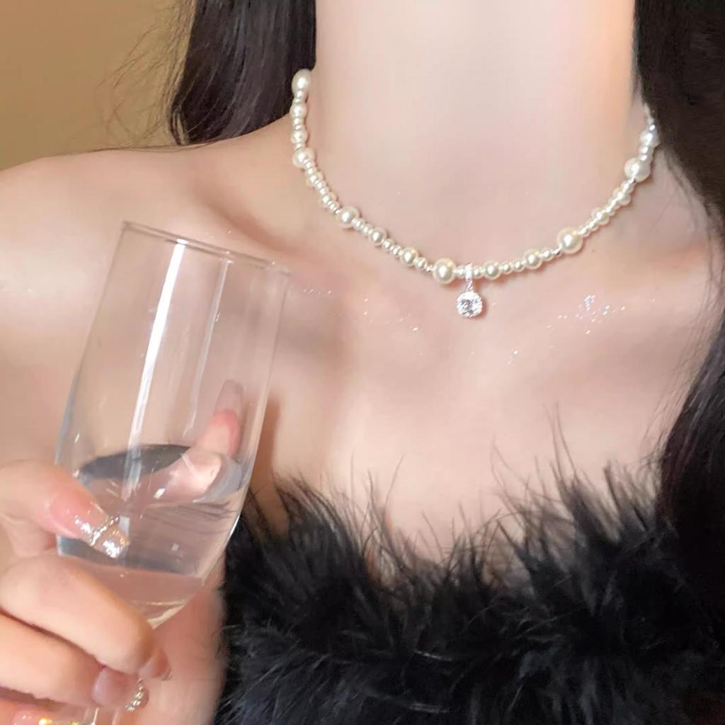 French Sugar Cube Pearl Necklace Femininity Premium Clavicle Chain Exquisite Versatile Necklace Accessories