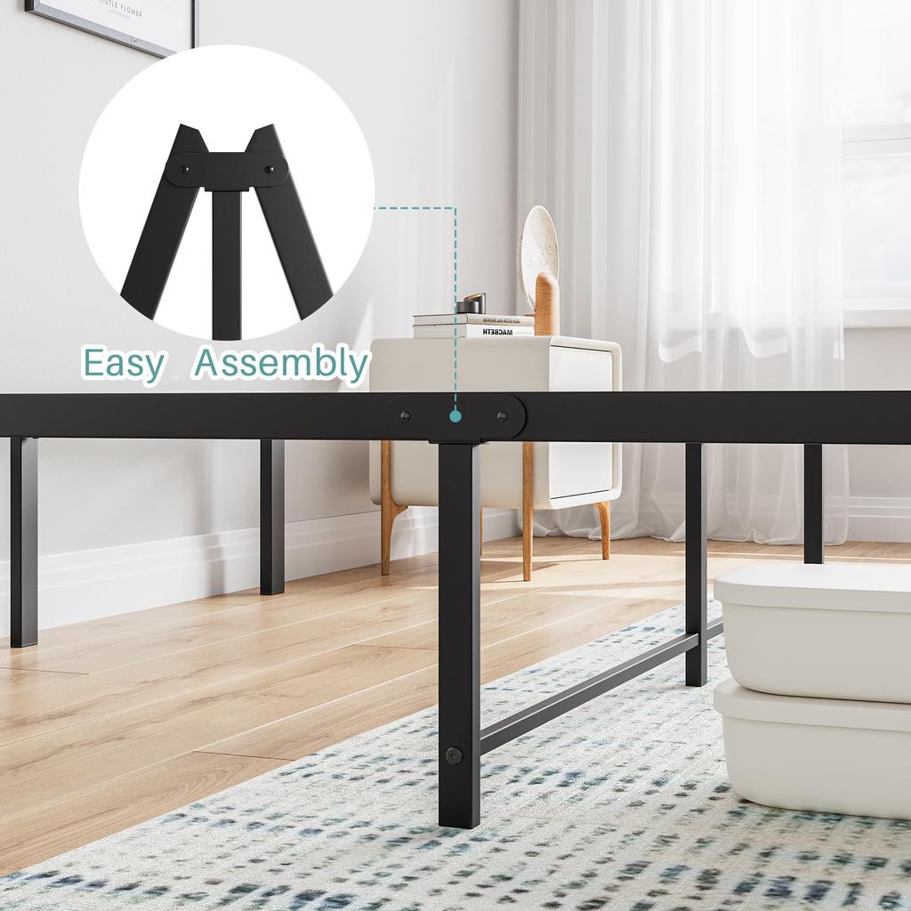 Bed Frame 120x200 Cm Metal, Sturdy Platform Bed with Headboard, Noiseless, Easy Assembly, No Box Spring Needed, Ideal for Couples & Guest Rooms