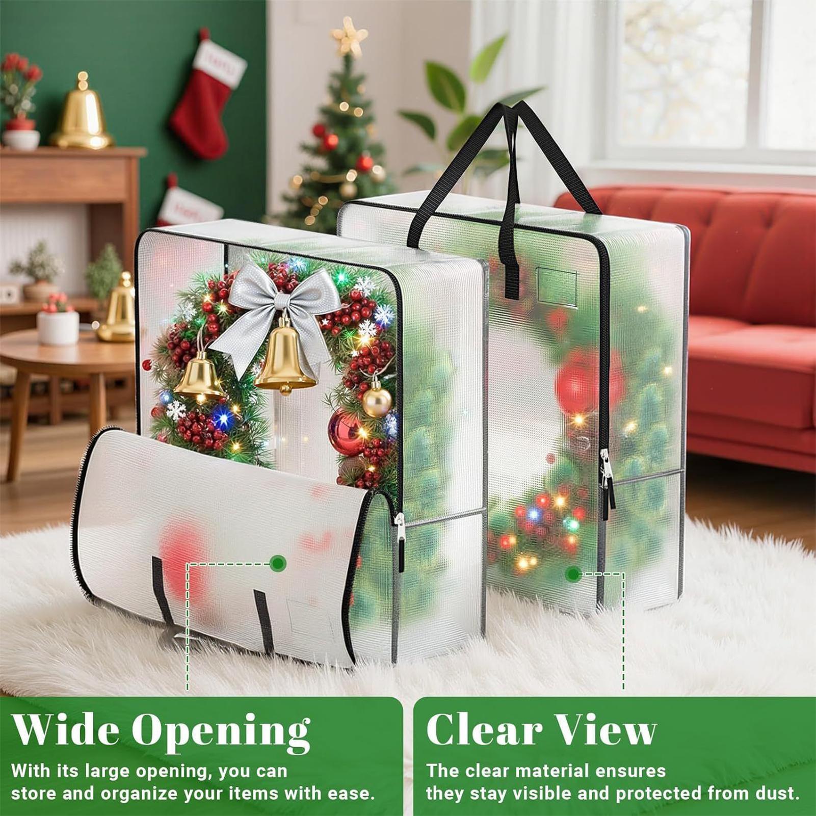 

5pcs Christmas Wreath Storage Bag Clear With Handle And Duals Zipper Garland Storage Container Festival Storing Supplies China Mainland