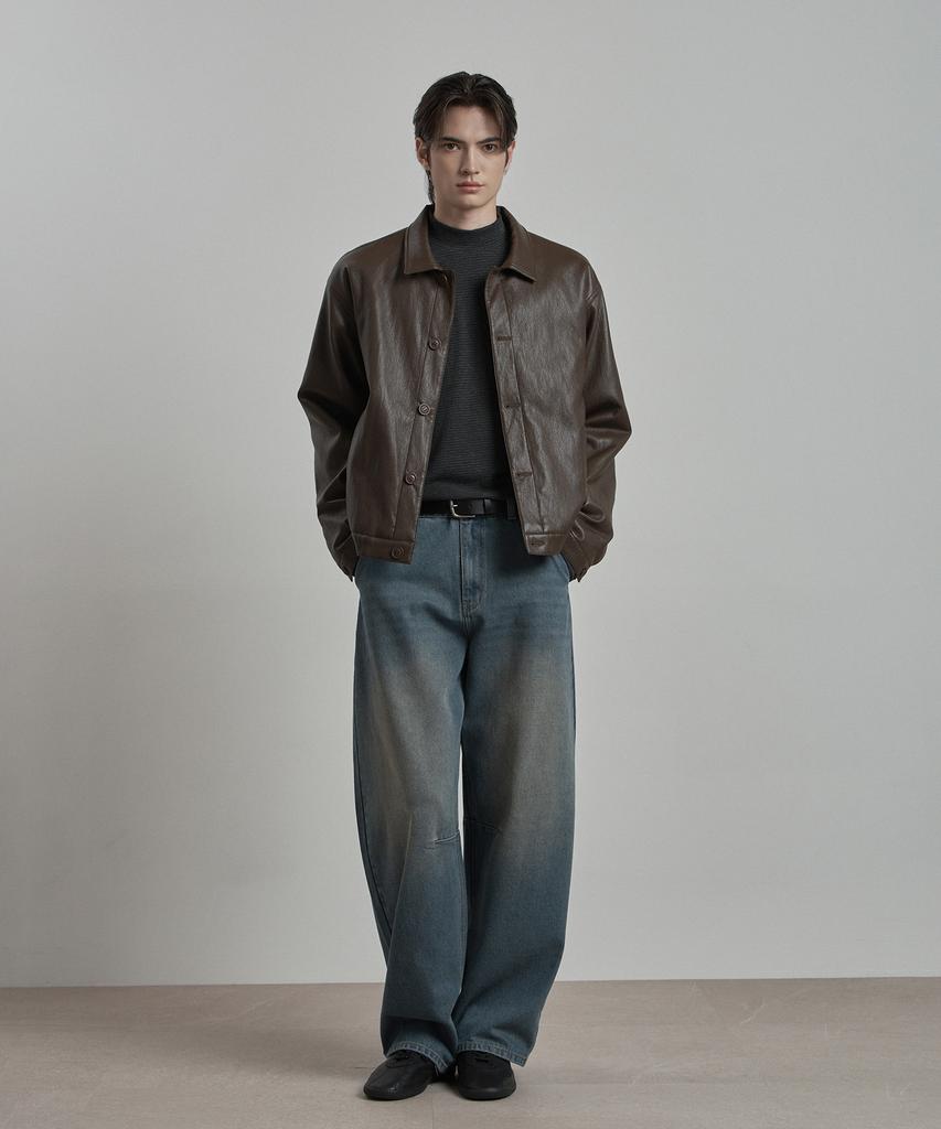 WORK ON BODY OFF Epure Regular Fit Button Leather Jacket [Brown]