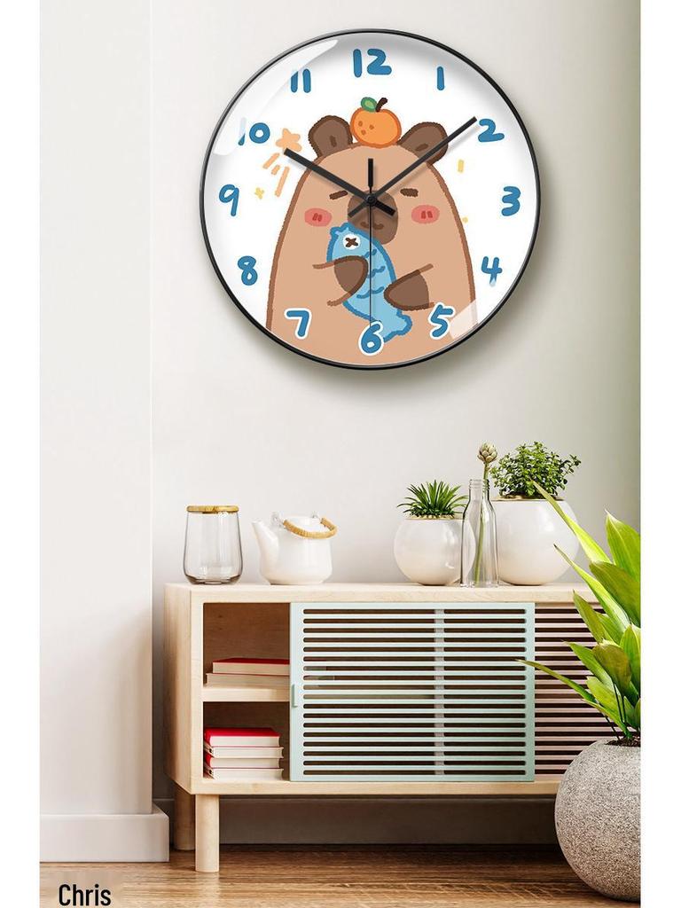 Capybara Cartoon Wall Clock: Cute, Creative, Automatic Time Adjustment for Living Room & Bedroom Decor
