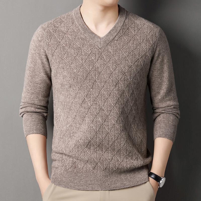 

Men s Mid-Aged 100% Wool V-Neck Autumn Winter Sweater, Casual Pullover Base Layer - Hot Seller XXXXL