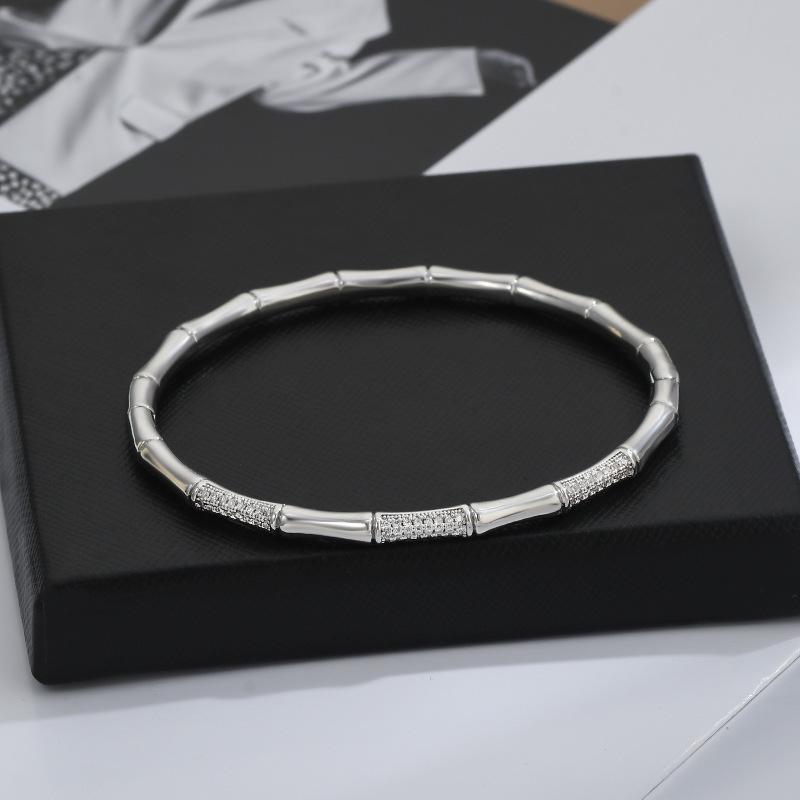 Elegant Gold-Plated Bamboo Joint Bracelet with Micro-inlaid Zirconia for Women