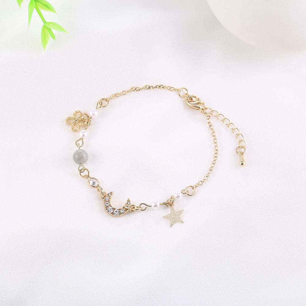 Korean Style Star Moon Zircon Bracelet: Versatile Pearl Bangle for Women