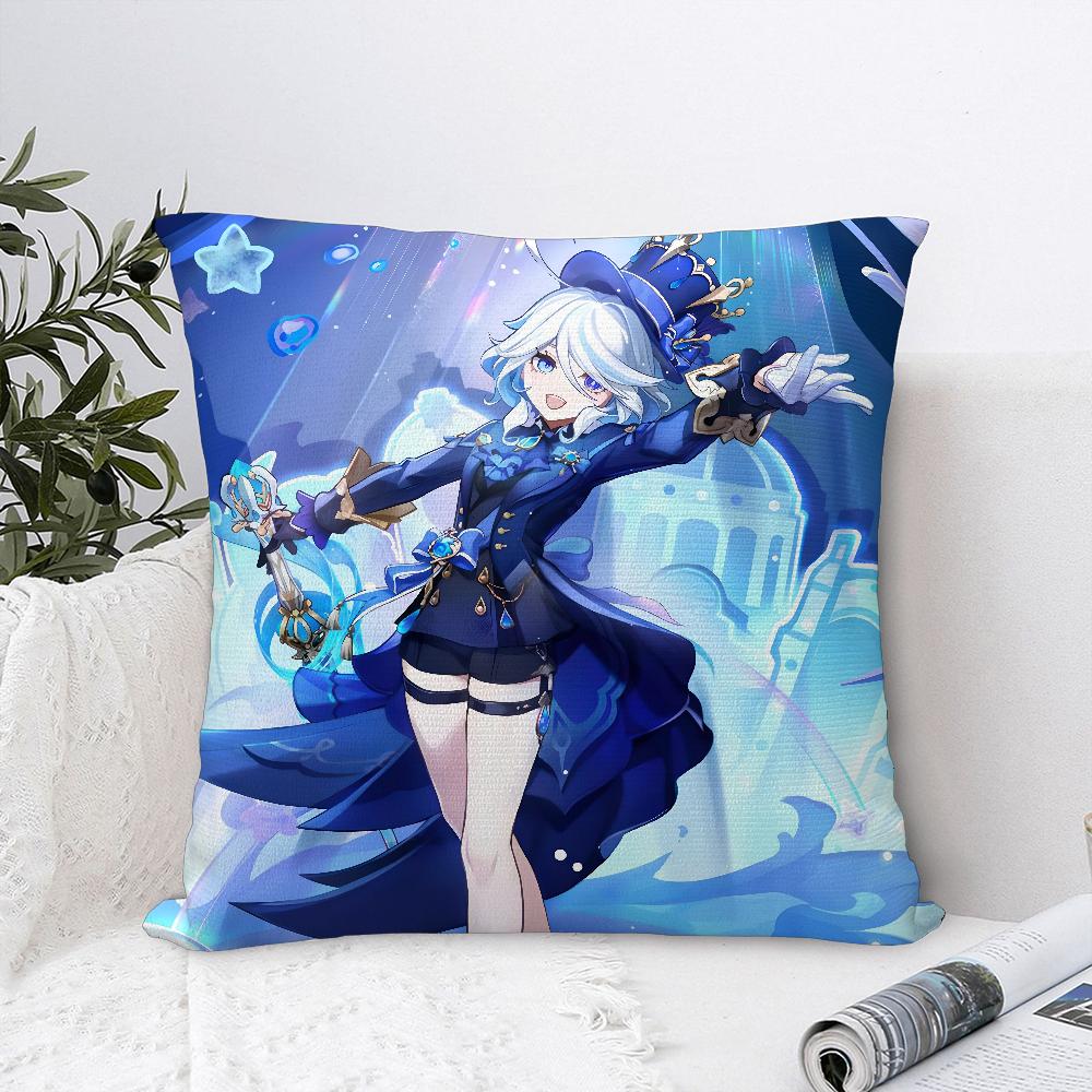 Genshin lmpact Furina Foutiane Povlak na polštář Obývací pokoj Oboustranný tisk Čtvercový polštář Potah na polštářek Dekorace Povlak na polštář