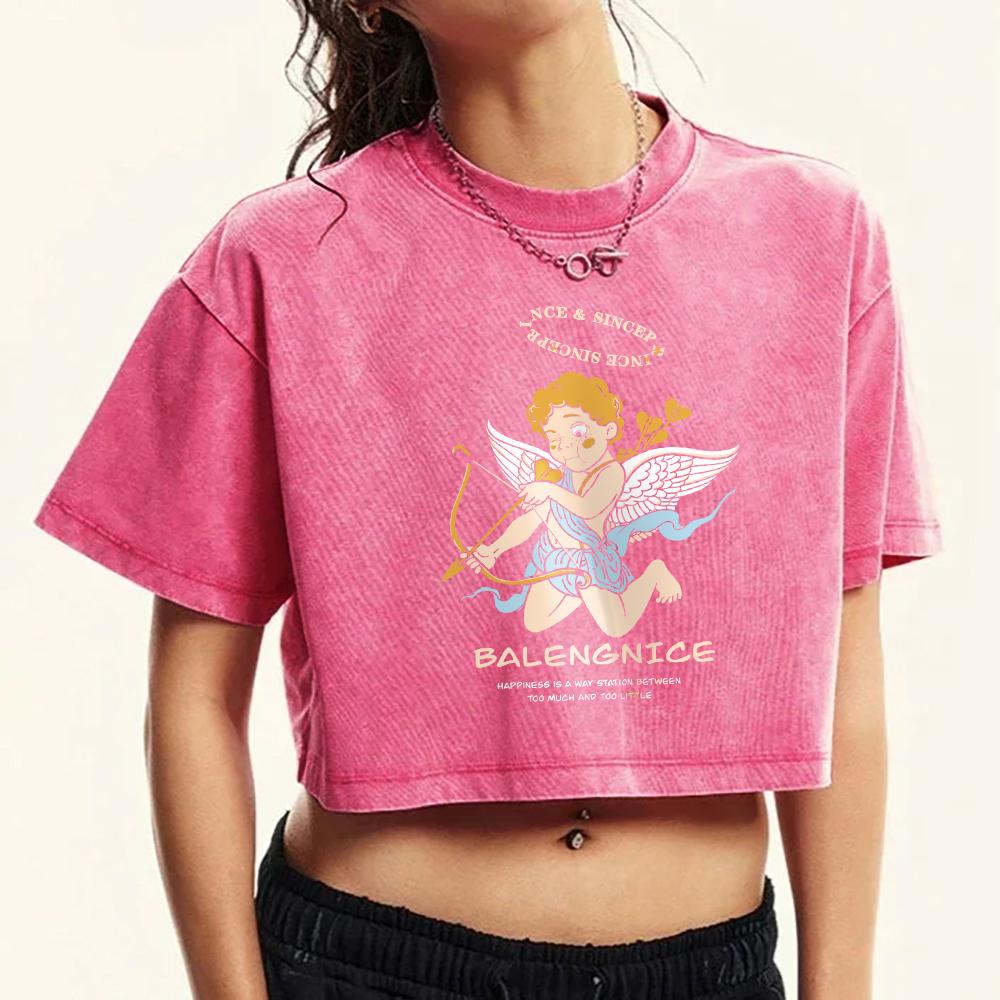 The Little Goddess Of Archery Prints Washed T Shirt Women Cotton Fashion T-Shirt Retro Fitness Tops Comfortable Tee