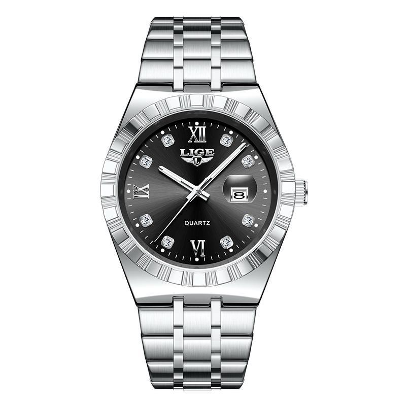 Herrenmode Businessuhr Herren Sport Schwarz Edelstahl Luxus Leuchtend Wasserdicht Herren Quarzuhren