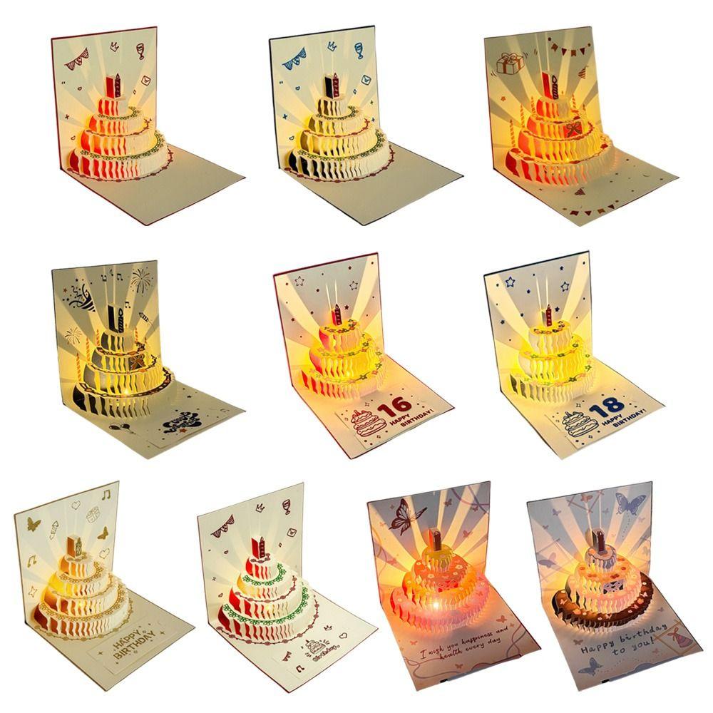 3D Happy Birthday Card Music Light Gift Card New Musical Light Greeting Card  Party Party Supplies