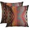 Emvency Set of 2 Aztec Throw Pillow Cover 18x18 Inches Decorative Pillowcase Navajo Orange Red Grey Tribal Decor Rectangle Pillow Cover with Hidden