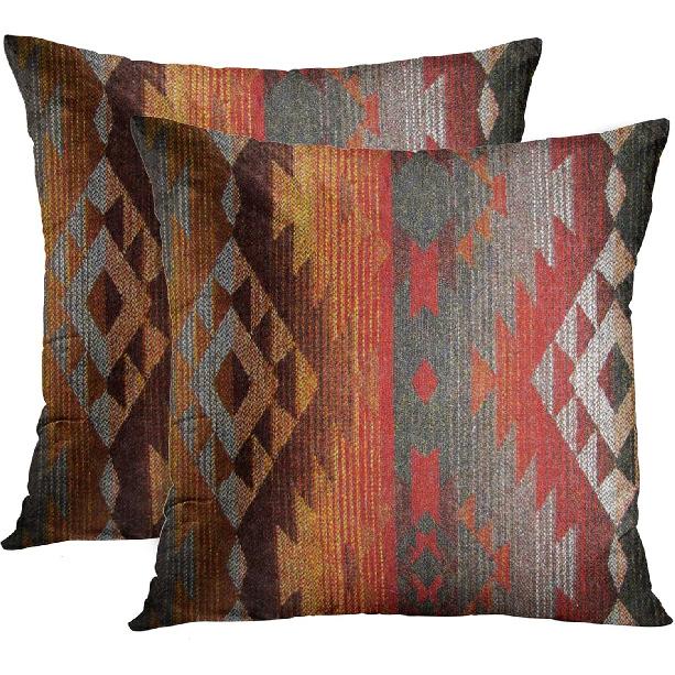Emvency Set of 2 Aztec Throw Pillow Cover 18x18 Inches Decorative Pillowcase Navajo Orange Red Grey Tribal Decor Rectangle Pillow Cover with Hidden