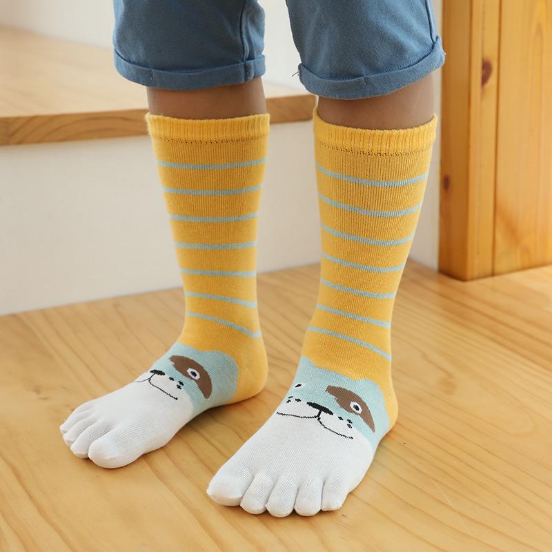 Children's Cotton Five-Finger Pile-Up High Socks for Autumn and Winter
