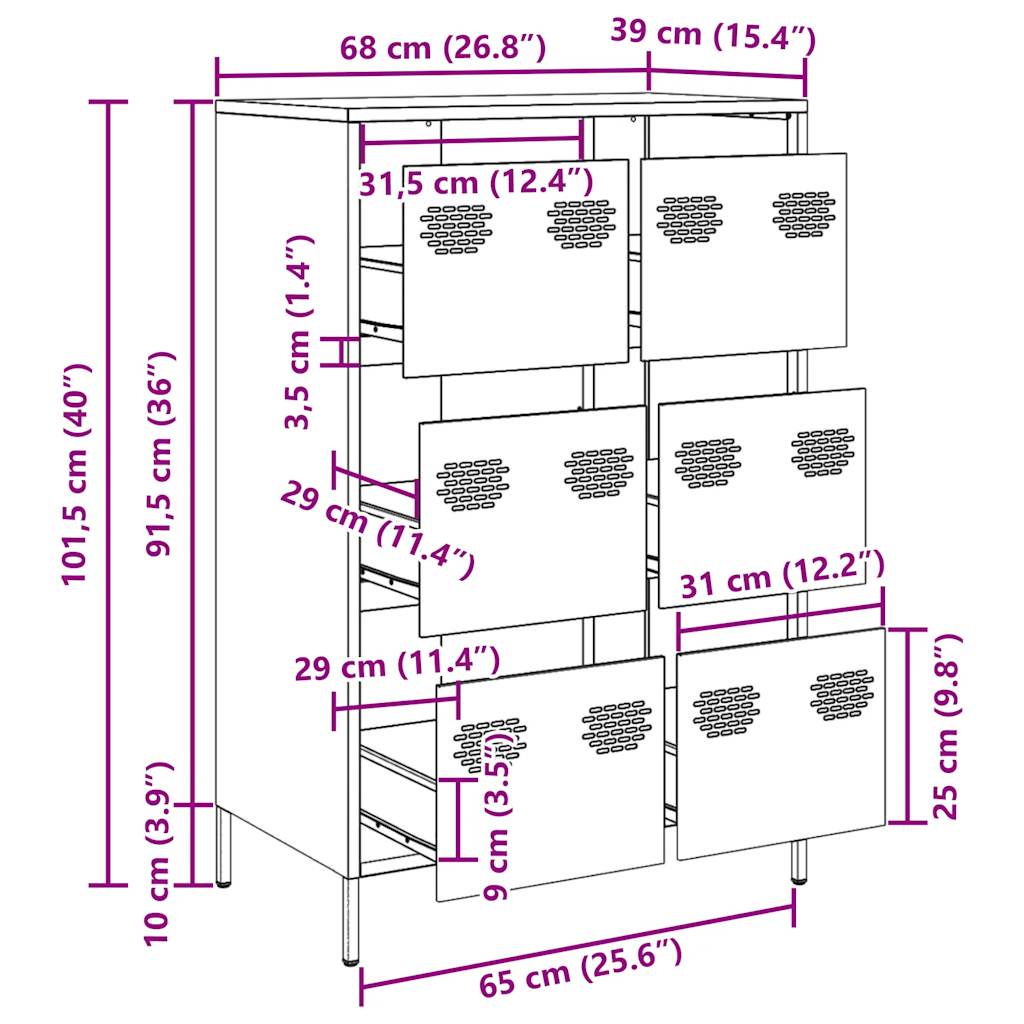 Highboard Rosa 68x39x101.5 cm Steel
