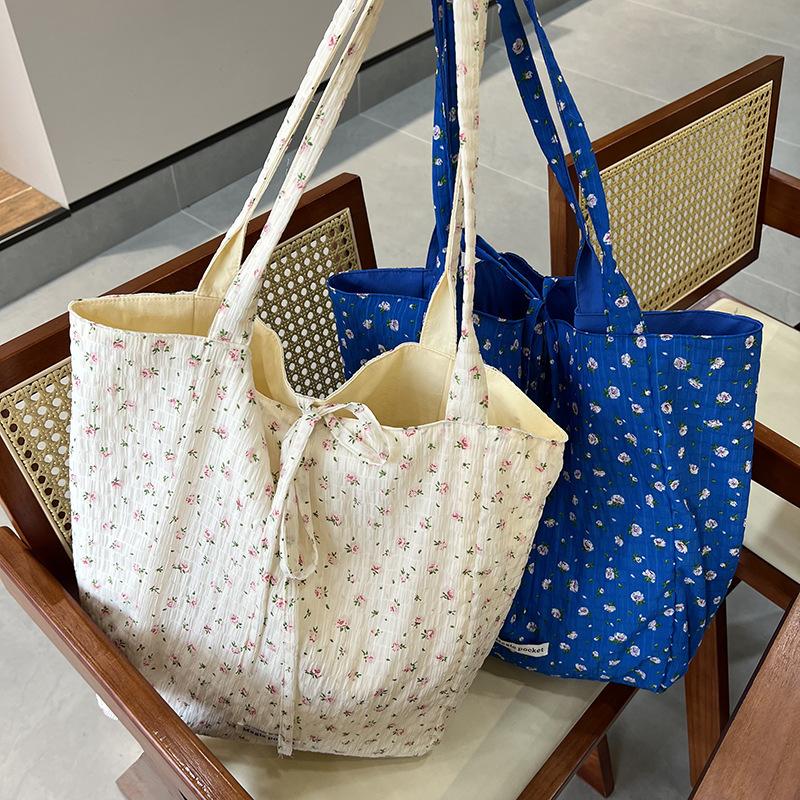 Casual Floral Letter Women Double-sided Shoulder Bags Large Capacity Commuter Ladies Bucket Tote Versatile Student Girl Handbags