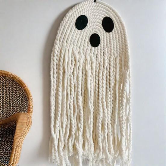 Halloween Ghost Wall Hanging Decoration Boho Handwoven Cotton Rope Ghost