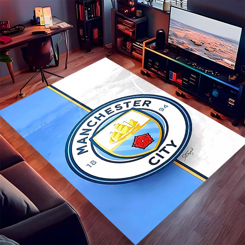 1pc Manchester City Football Club Print Area Rug - Soft,Washable Non-Slip Indoor Mat for Office Chairs,Living Room,Home Office Decorative Rug