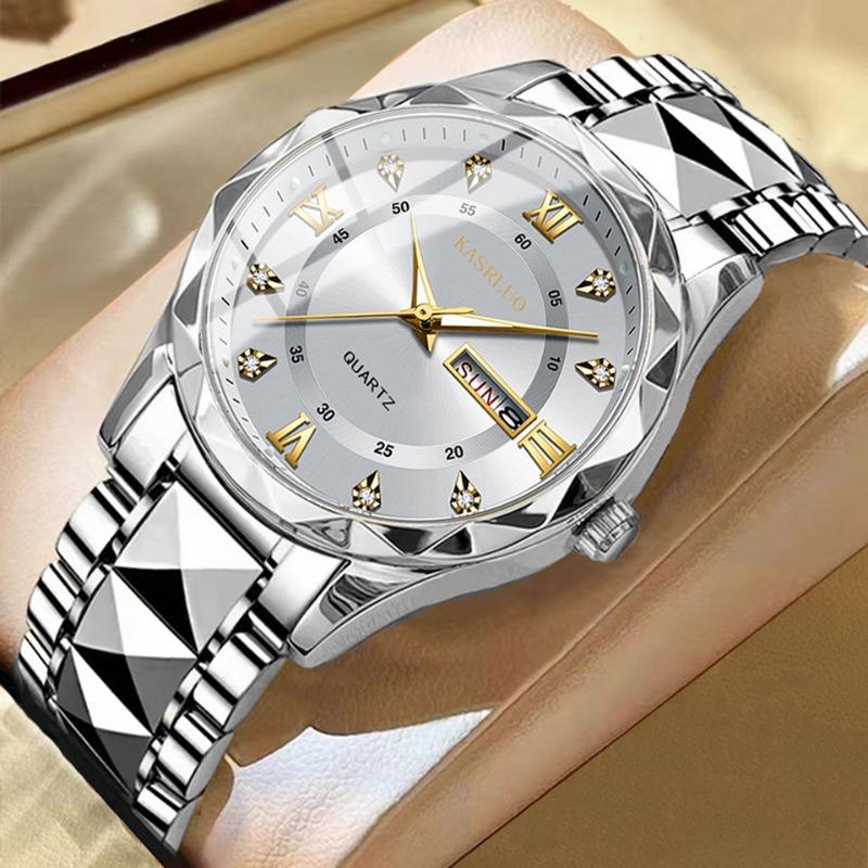 KASRLUO Uhr Herren Doppeltes Datum Rhombus Gehäuse Leuchtend Wasserdicht Mode Premium Quarz Uhr