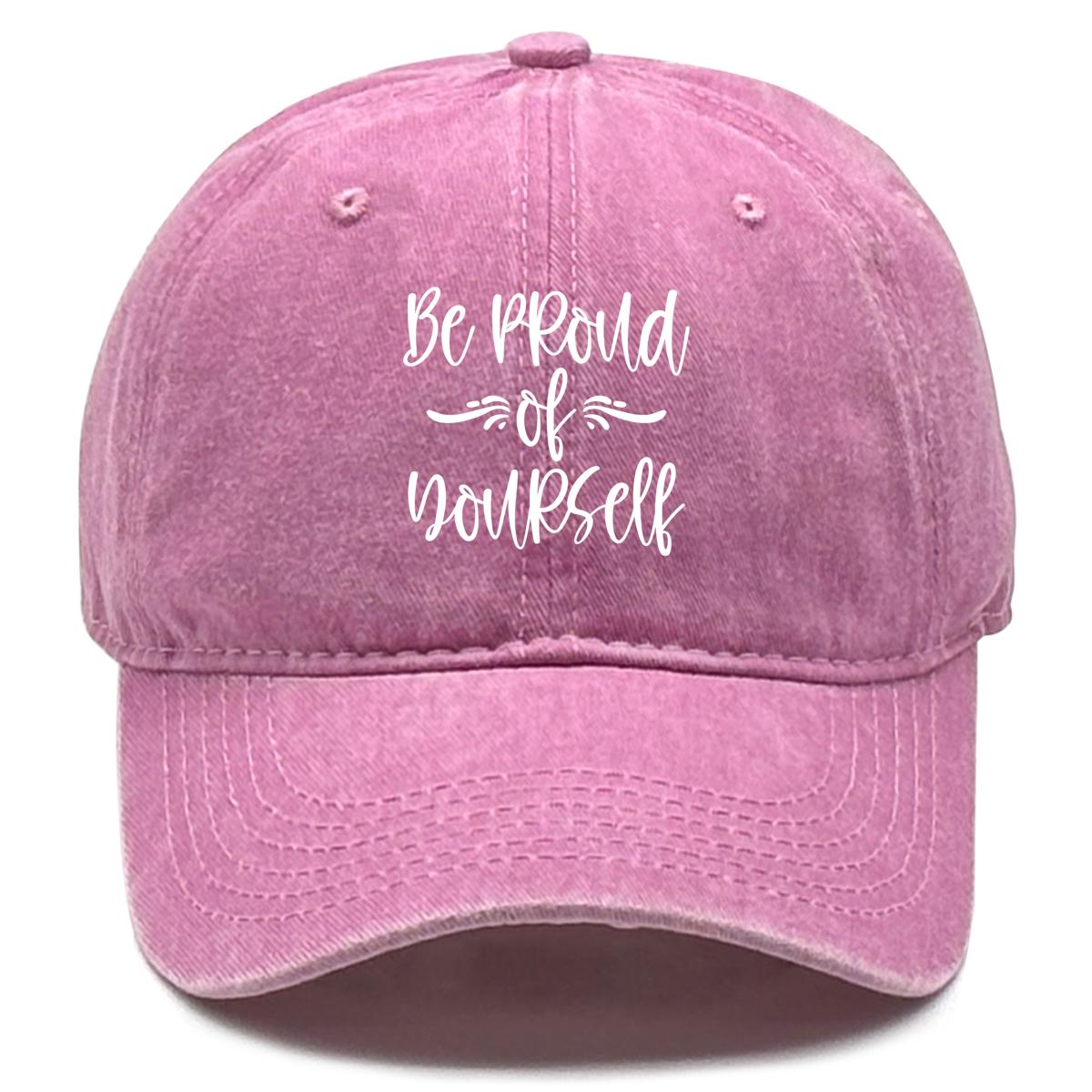 

be proud of yourself Print Snapback Sun Hat, Trucker Hat Adjustable Buckle Headwear Raw Brim Non-Stretch Fabric Snapback Baseball Cap as the picture розовый