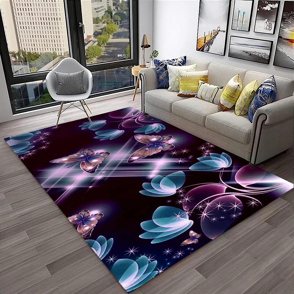 3D luxusní koberec Dream Butterfly Flower pro domácí obývací pokoj Ložnice Pohovka Rohožka Dekor, Koberec na dětské hřiště Protiskluzová podložka na podlahu