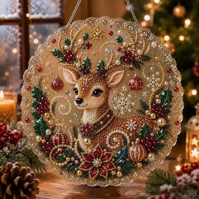 DIY Weihnachts-Perlenkunst-Set Acryl-Rundanhänger mit 3D-Perlenkette Hängende Bastelarbeit für Festivaldekoration