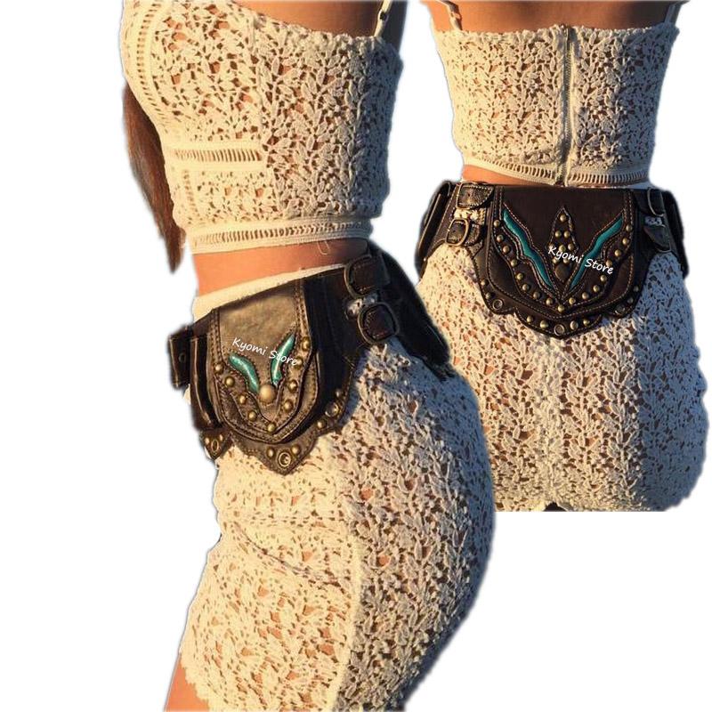 

Steampunk Leather Utility Hip Belt Bag Women Festival Pocket Tribal Gypsy Boho Fanny Pack Travel Medieval Costume Cosplay Prop One Size